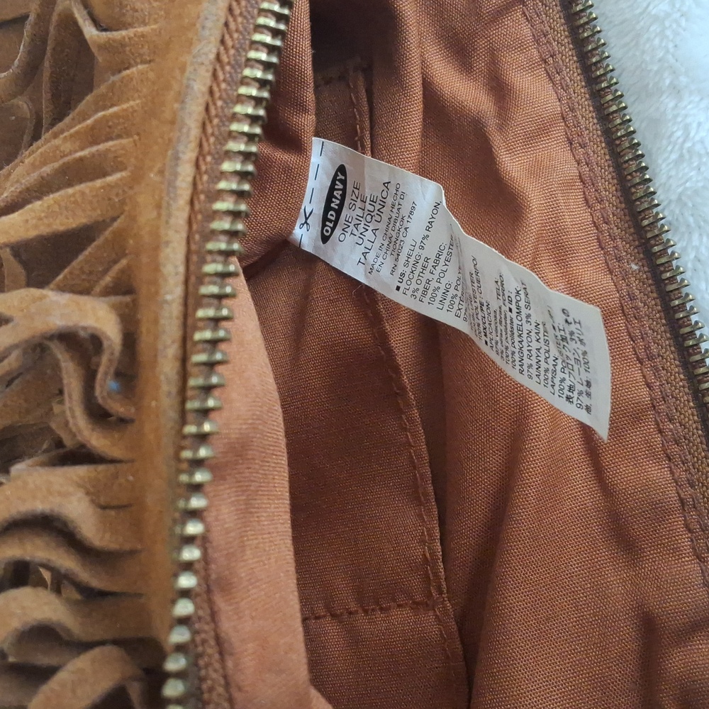 Old Navy Brown Fringe Long Handle Zipper Purse - Picture 5 of 9